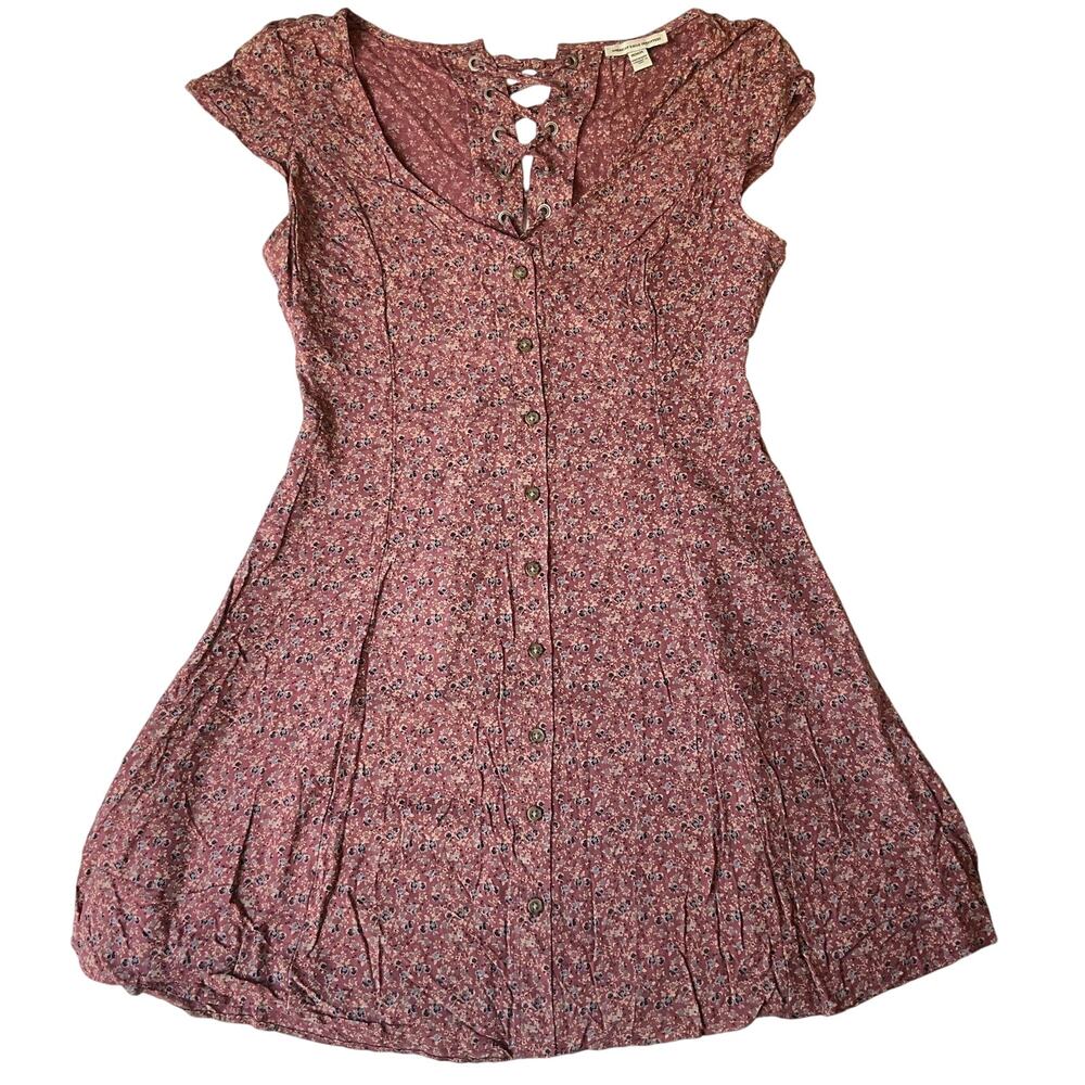 American Eagle Outfitters Women Dress M Mauve Floral Fit & Flare Cottagecore